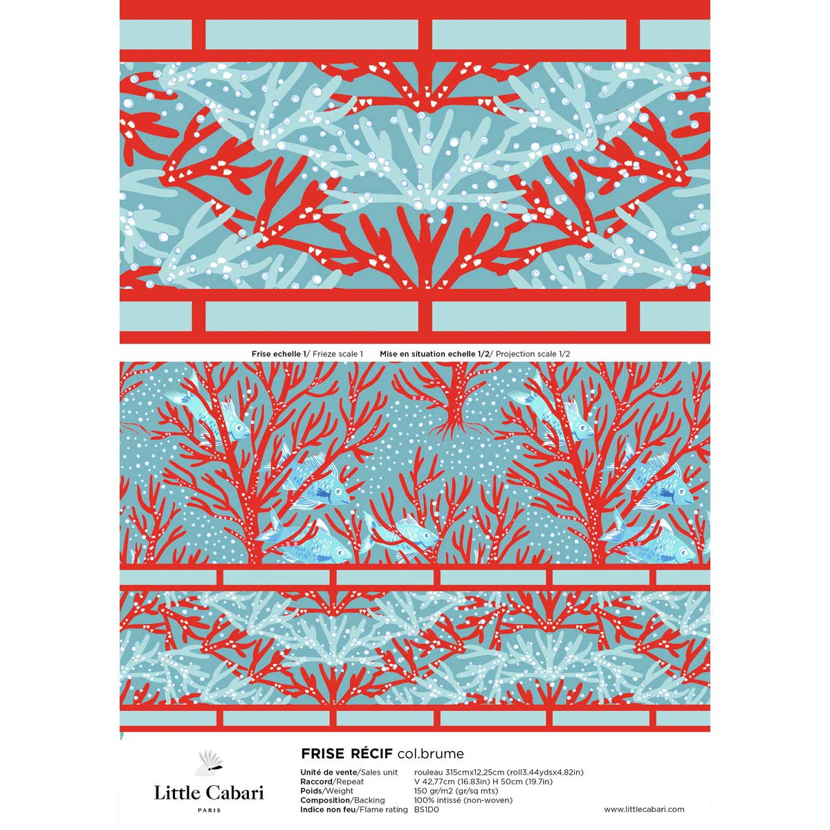papier peint little cabari frise récif brume