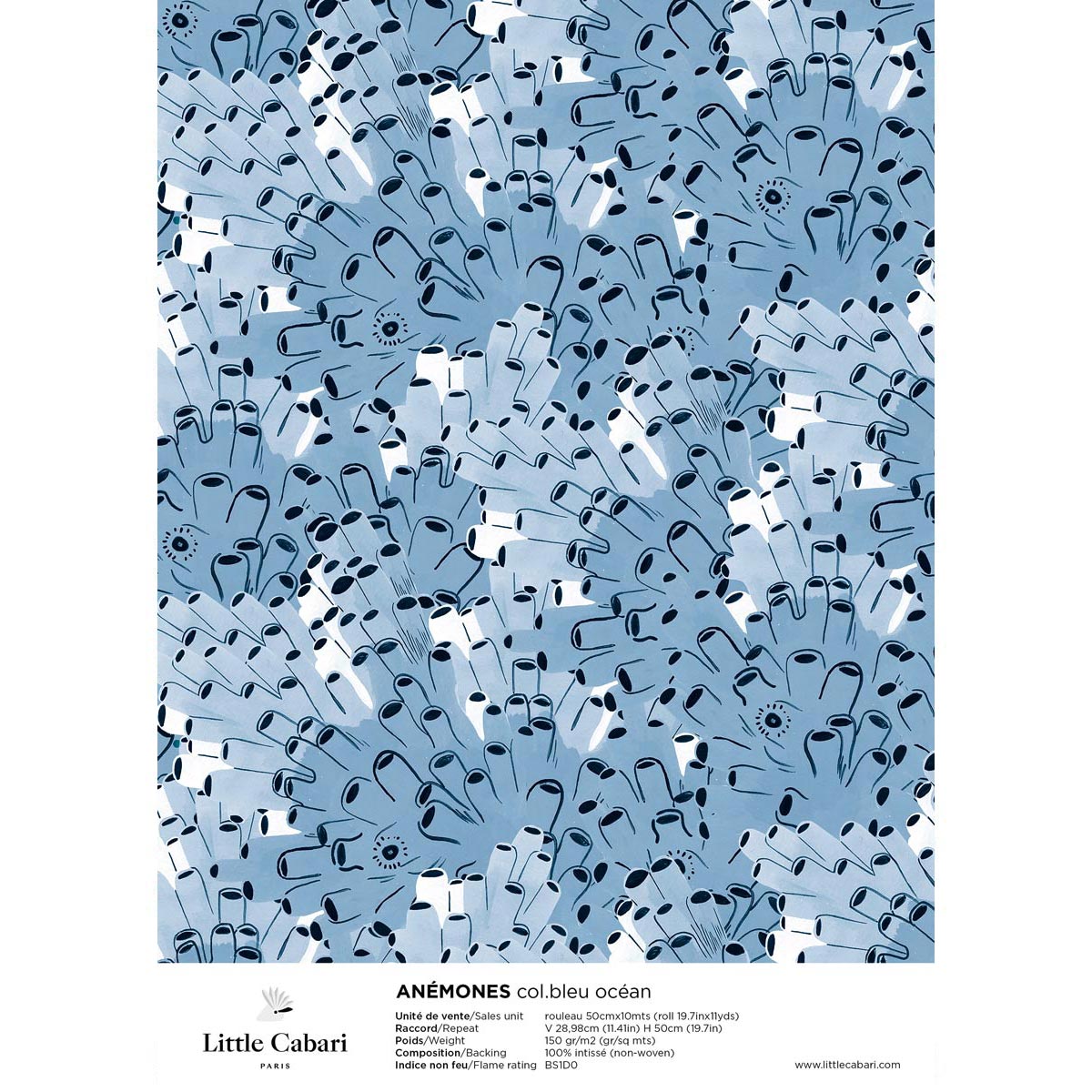 little cabari échantillon papier peint corail couleur bleu