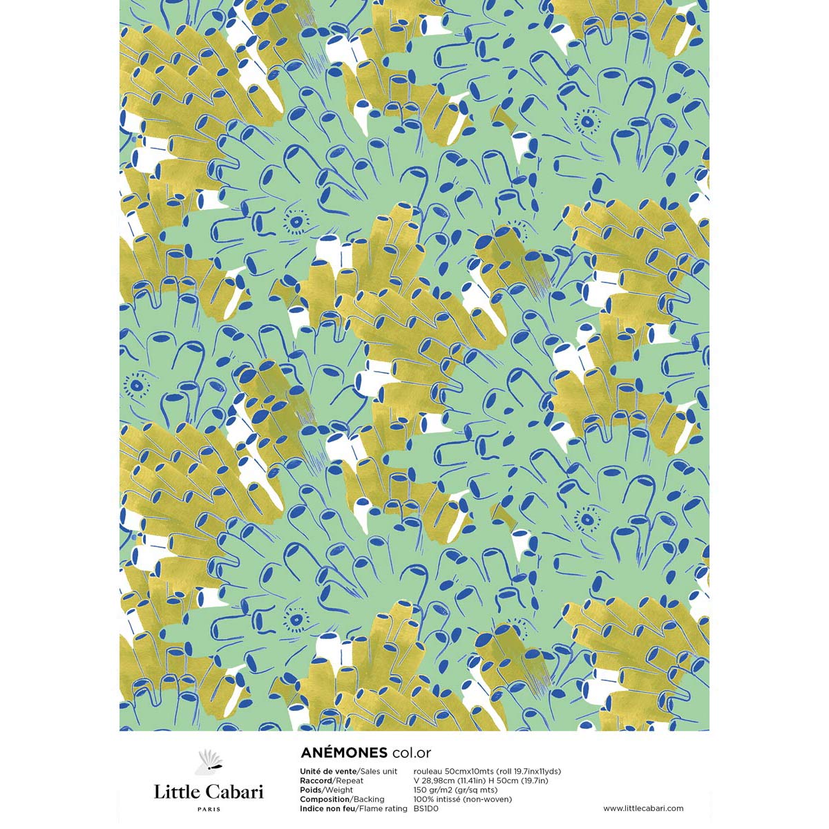 little cabari échantillon papier peint corail couleur vert