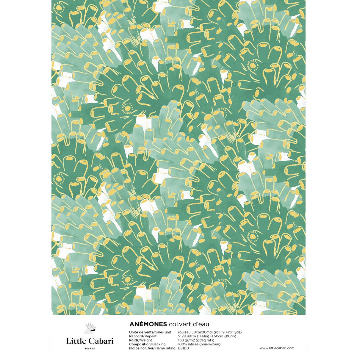little cabari échantillon papier peint corail couleur vert jaune