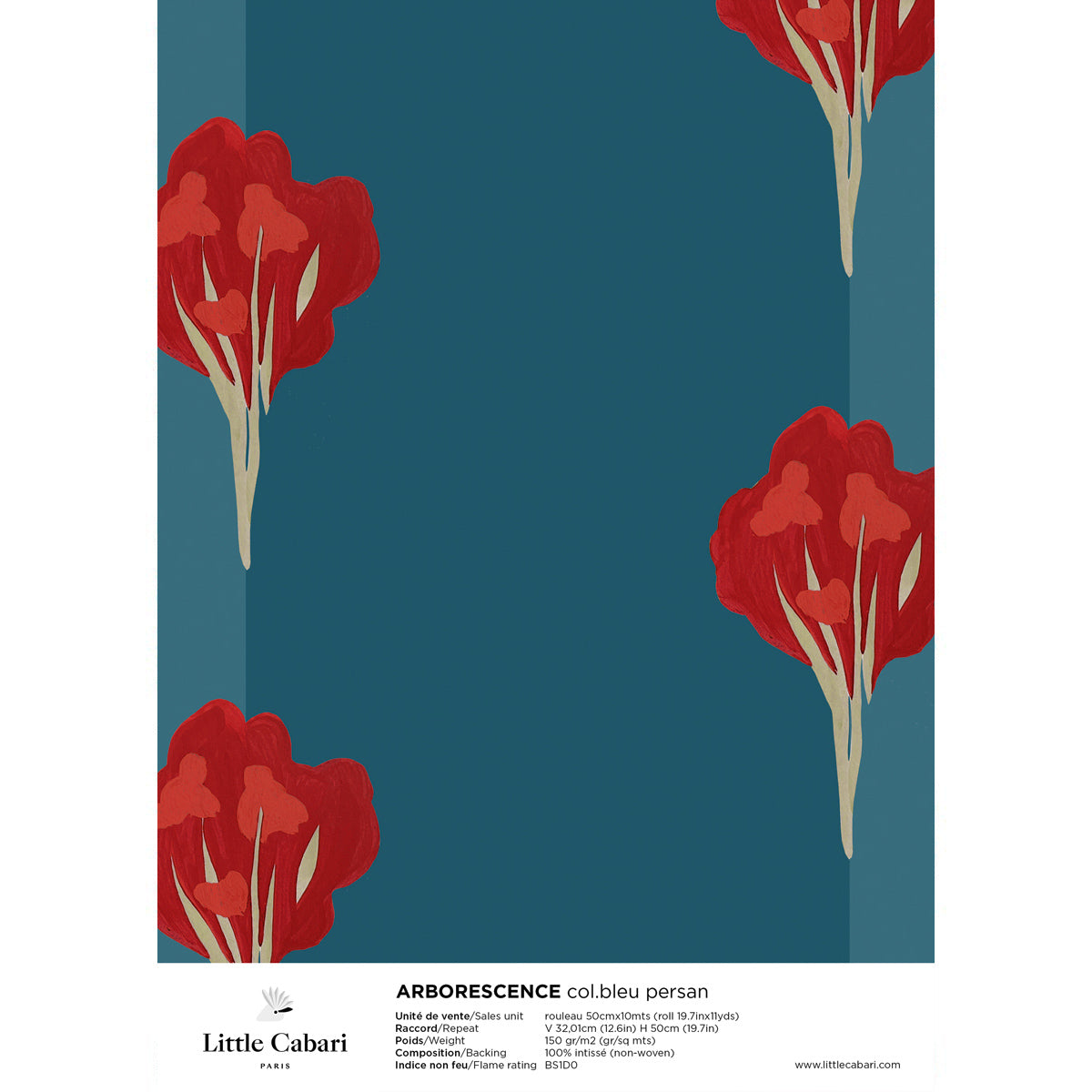 little cabari échantillon papier peint fleur couleur rouge bleu