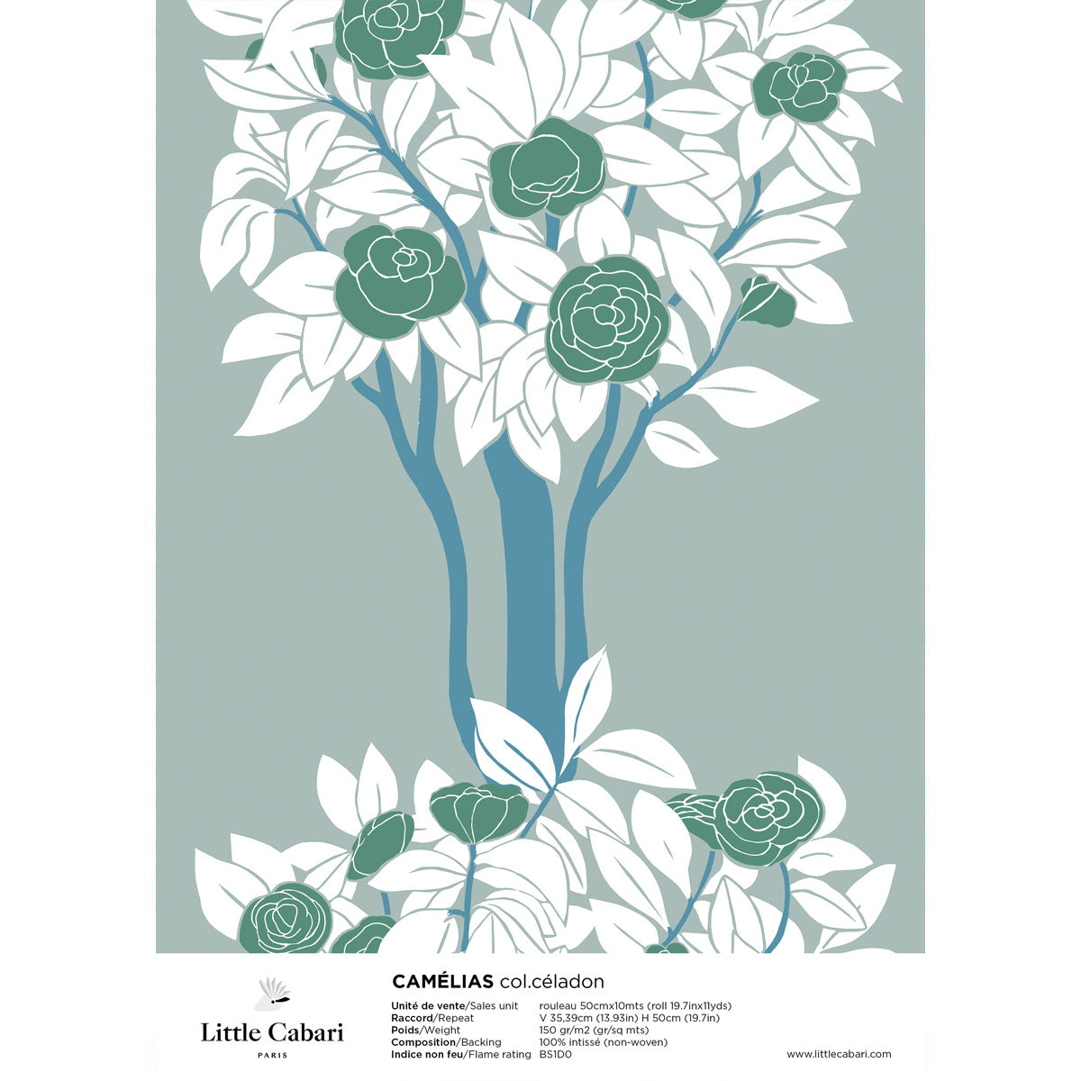 little cabari échantillon papier peint plante fleur couleur vert bleu blanc