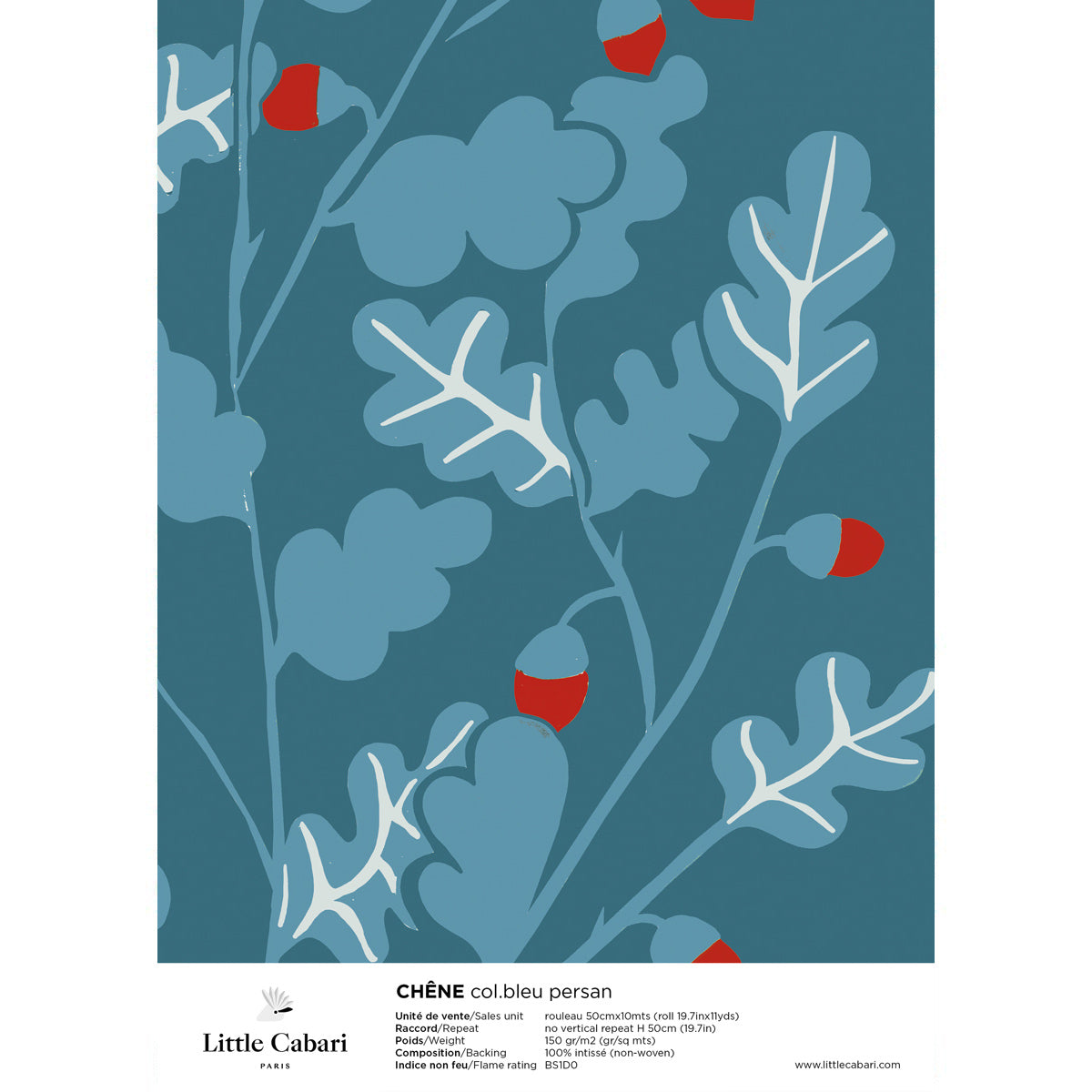little cabari échantillon papier peint plante couleur bleu rouge