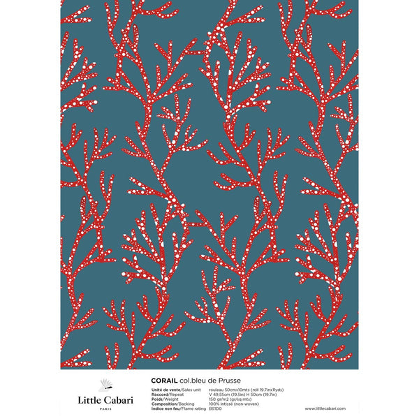 little cabari papier peint corail bleu de prusse