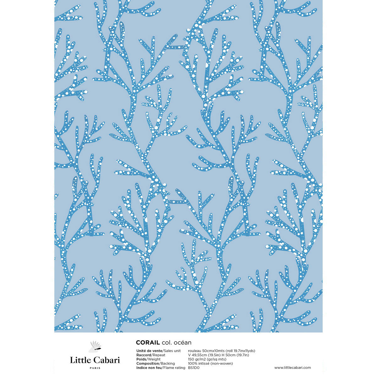 little cabari échantillon papier peint plante couleur bleu