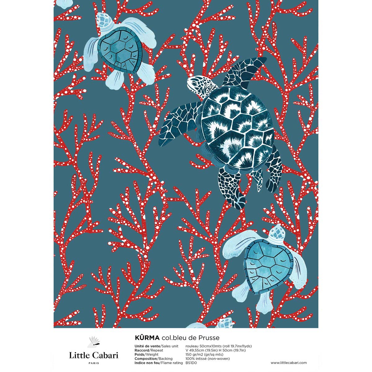 papier peint little cabari kurma bleu de prusse