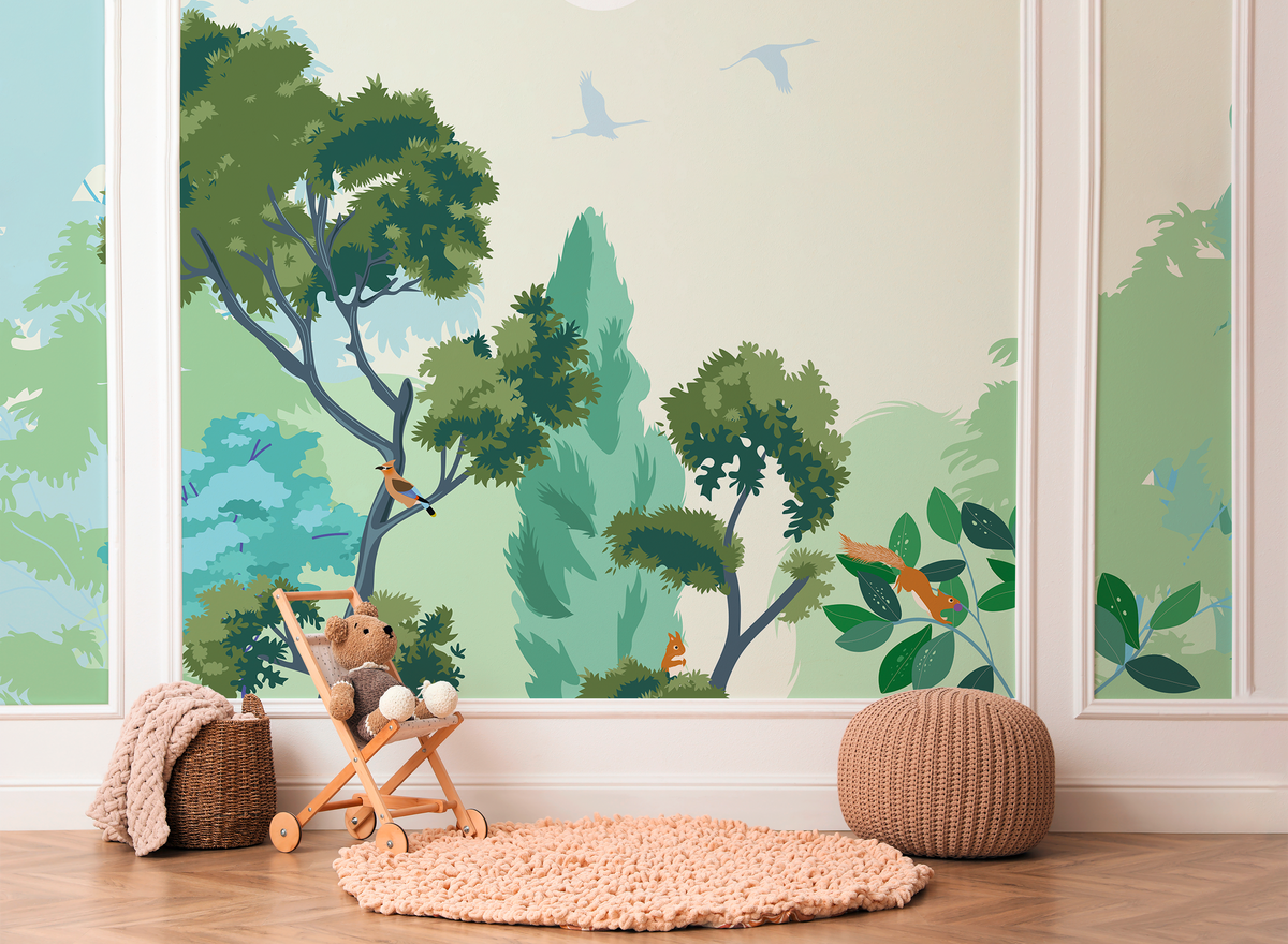 little cabari papier peint panoramique nature arbre couleur vert