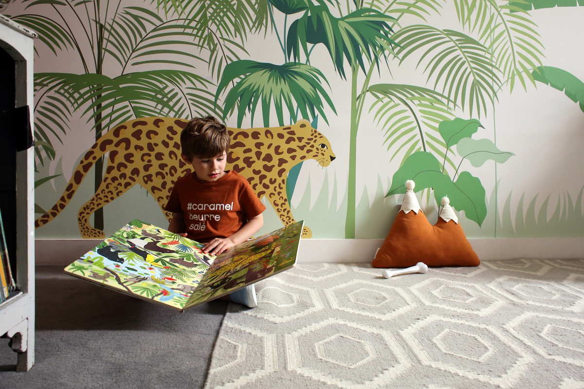 little cabari papier peint panoramique jungle animal couleur vert