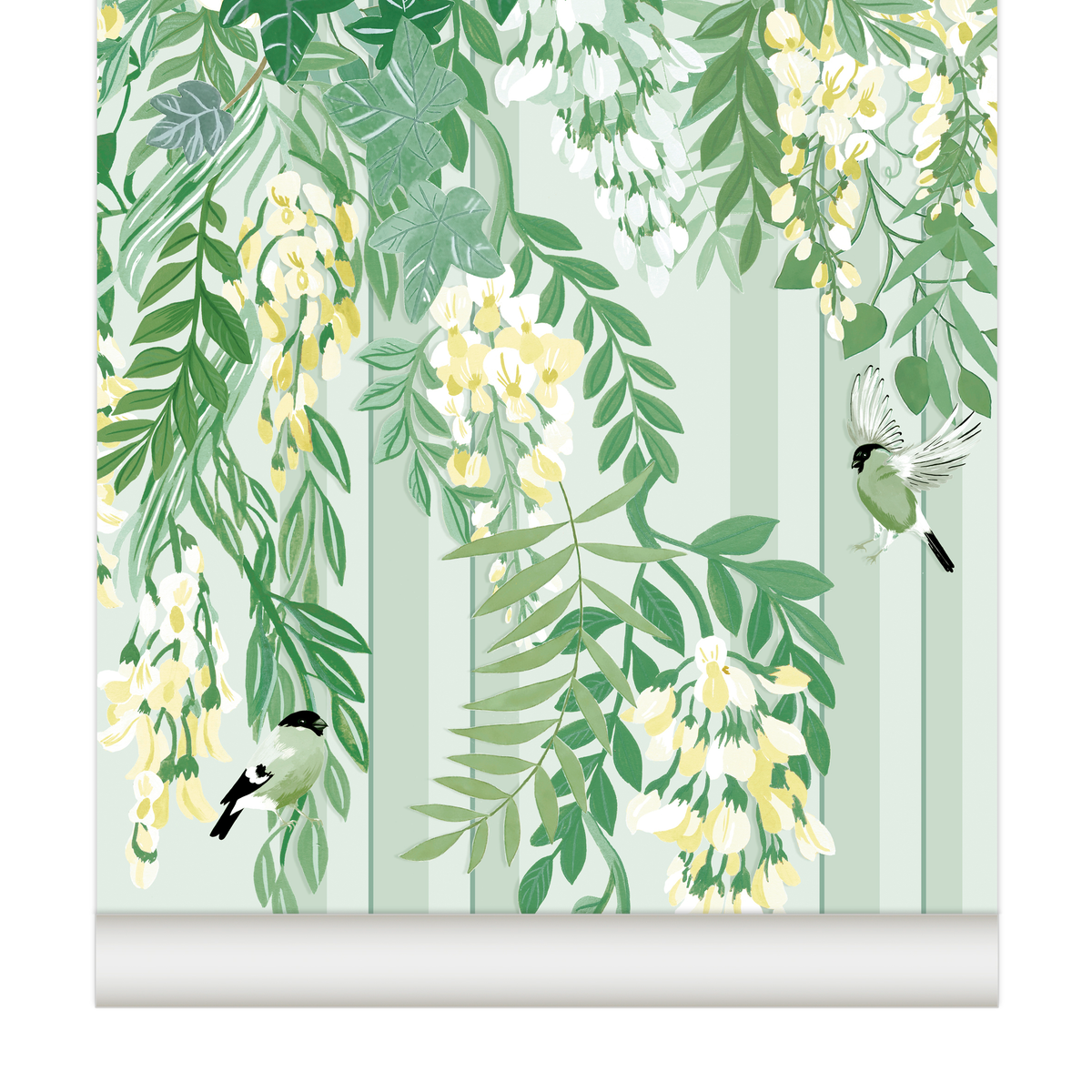 little cabari papier peint panoramique feuille trait fleur couleur vert jaune