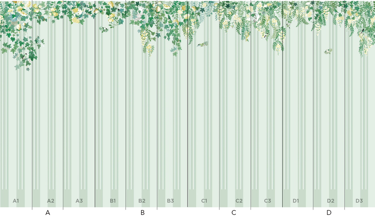 little cabari papier peint panoramique feuille trait fleur couleur vert jaune