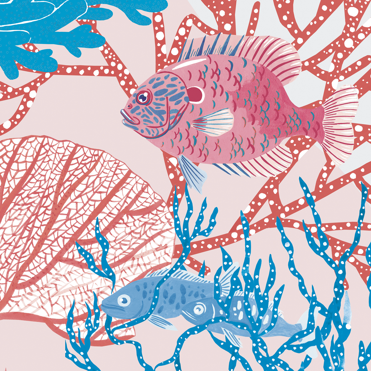 little cabari papier peint panoramique mer poisson couleur rose bleu