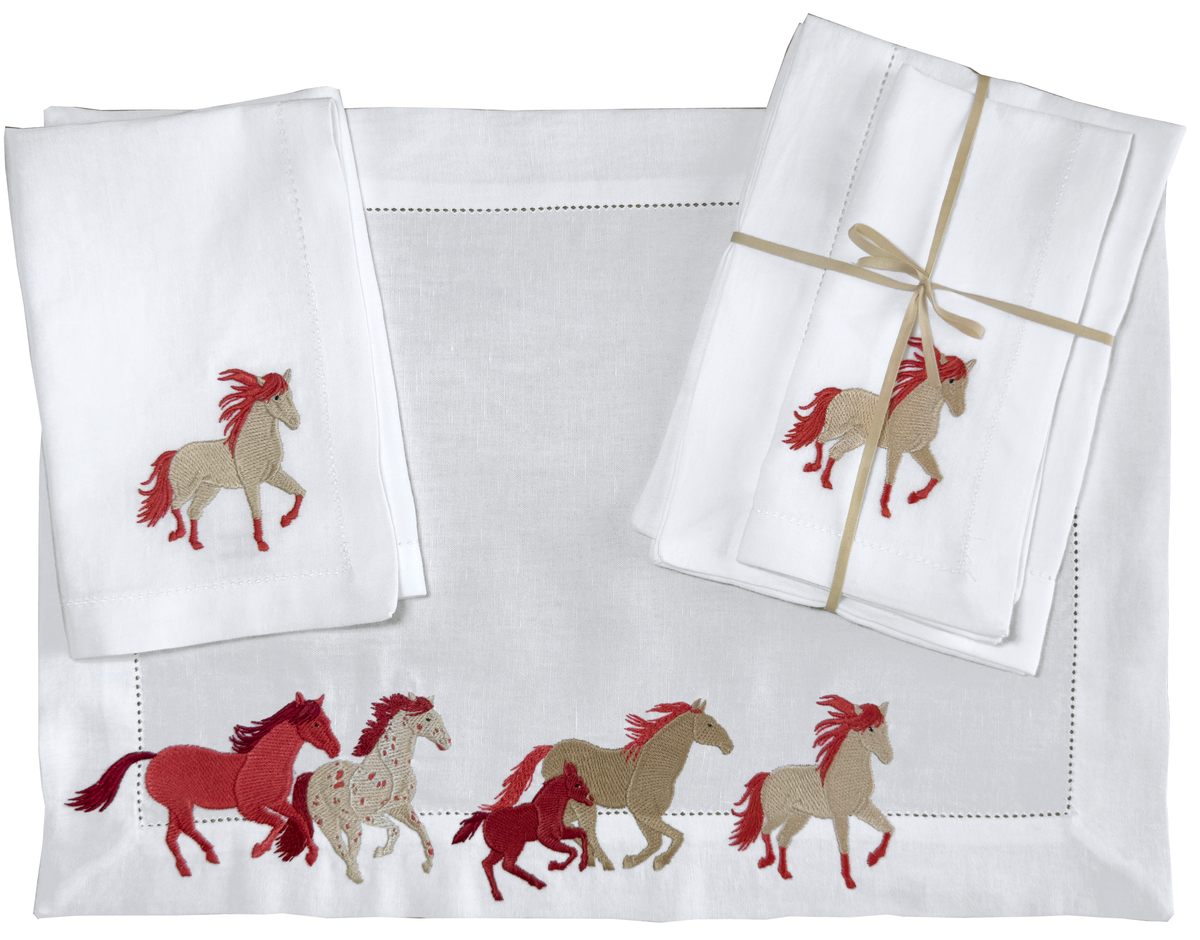 linge de table broderie cheval