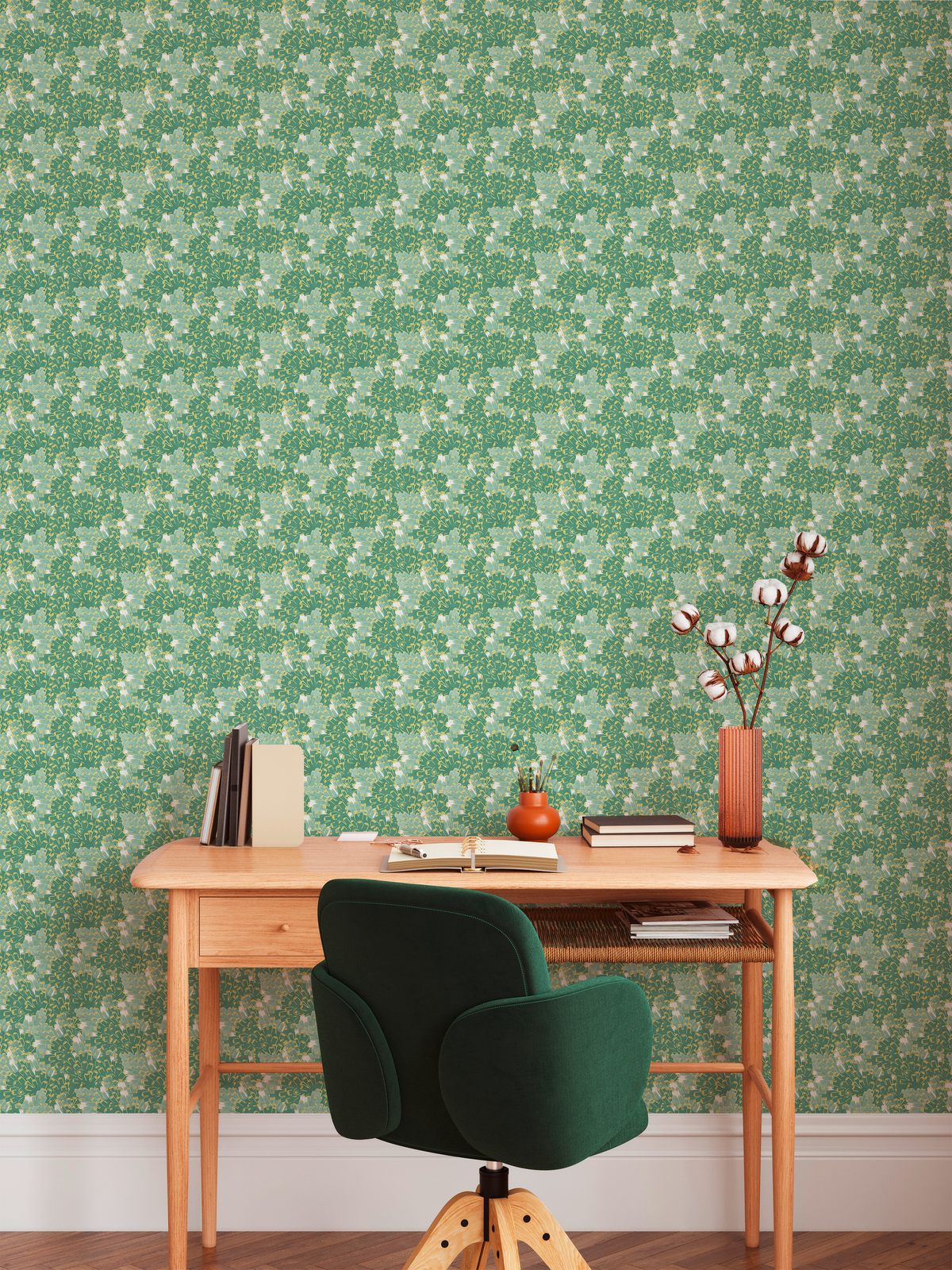 little cabari papier peint corail couleur vert jaune