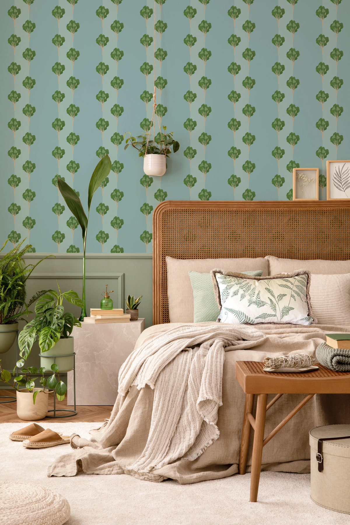 little cabari papier peint arbre couleur vert bleu