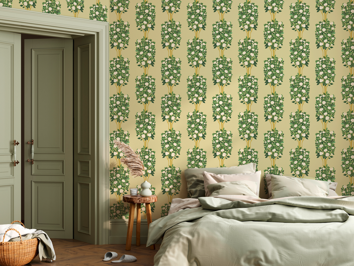 little cabari papier peint arbre fleur couleur vert bleu jaune blanc