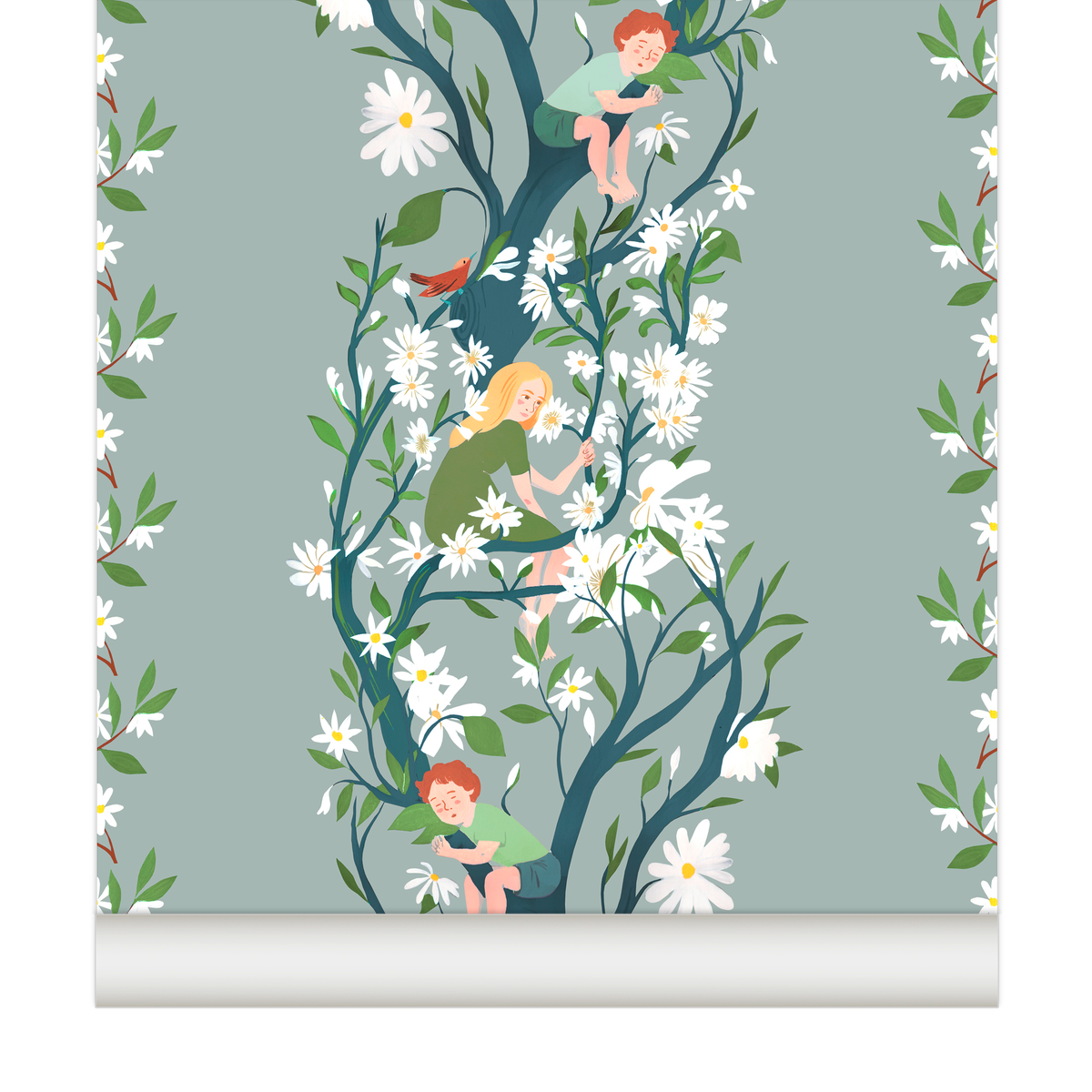 little cabari papier peint enfant fleur couleur bleu