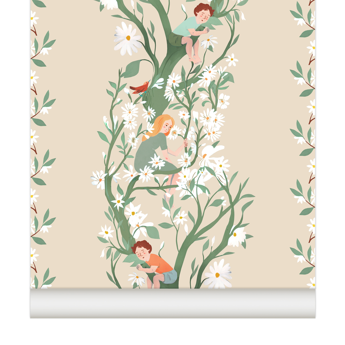 little cabari papier peint enfant fleur couleur rose poudré