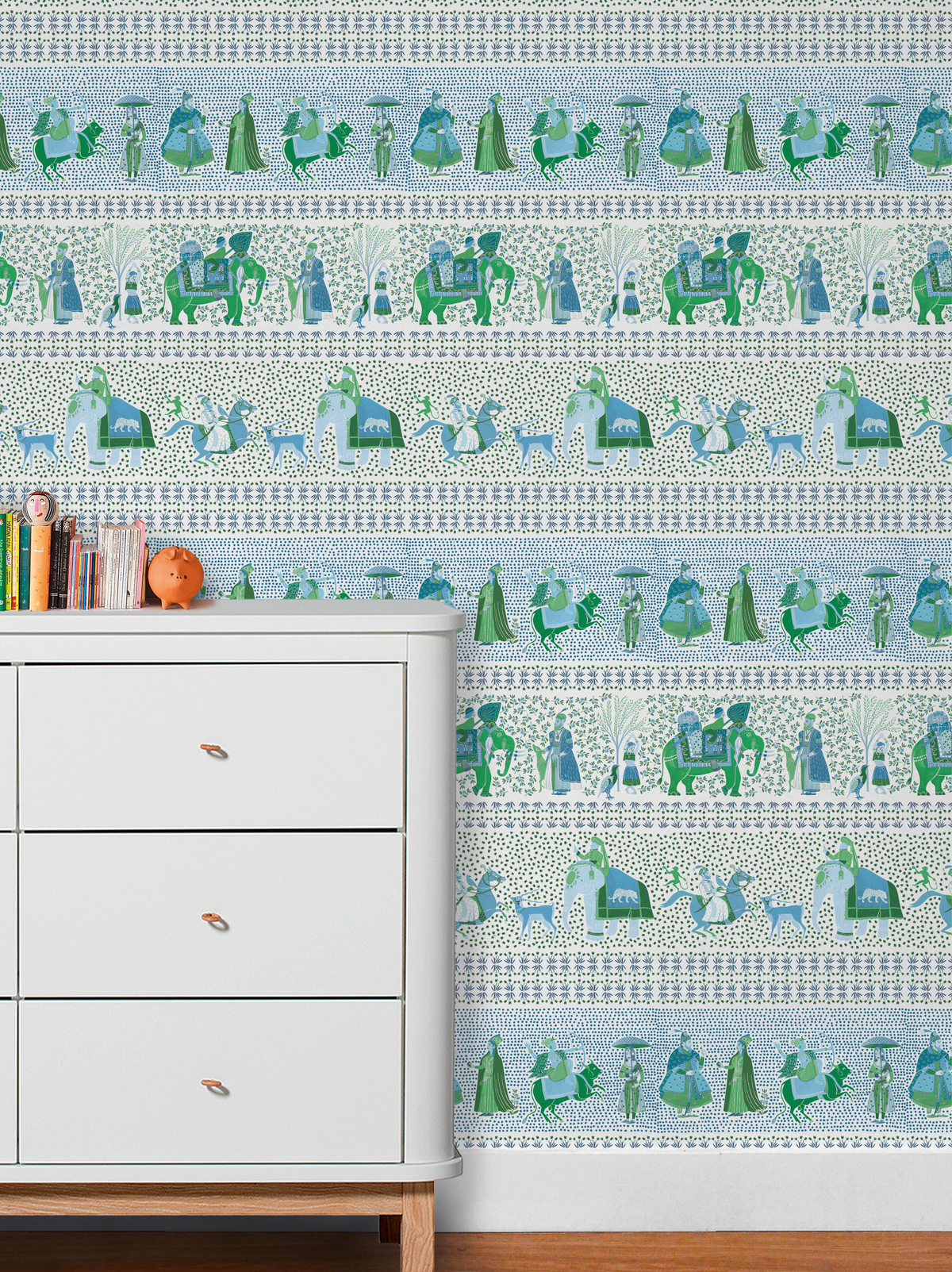 little cabari papier peint inde fleur animal animal couleur vert bleu