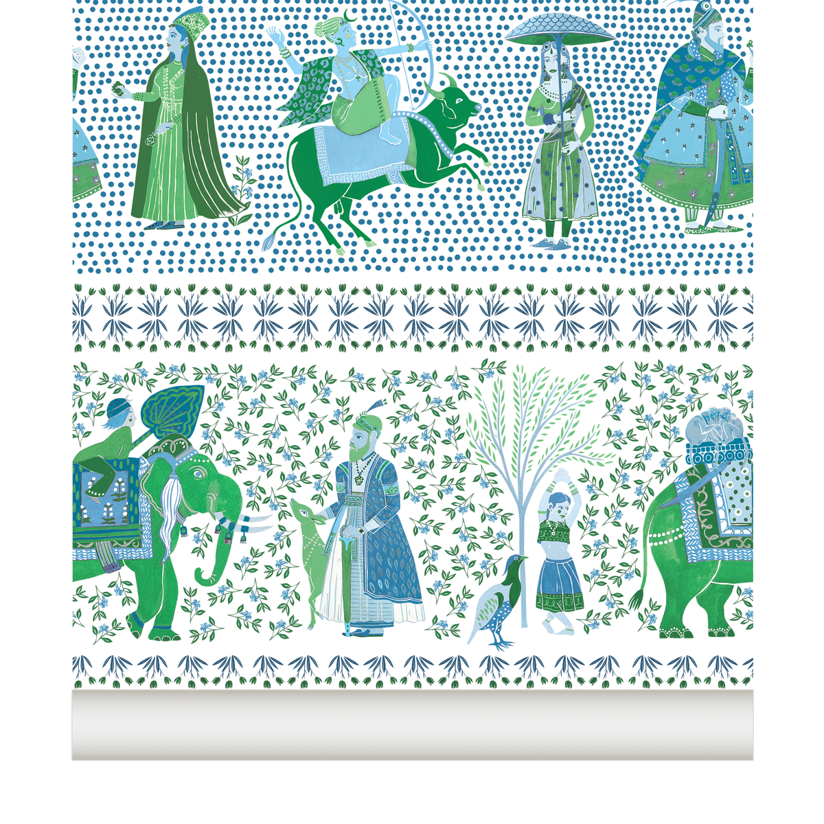 little cabari papier peint inde fleur animal animal couleur vert bleu
