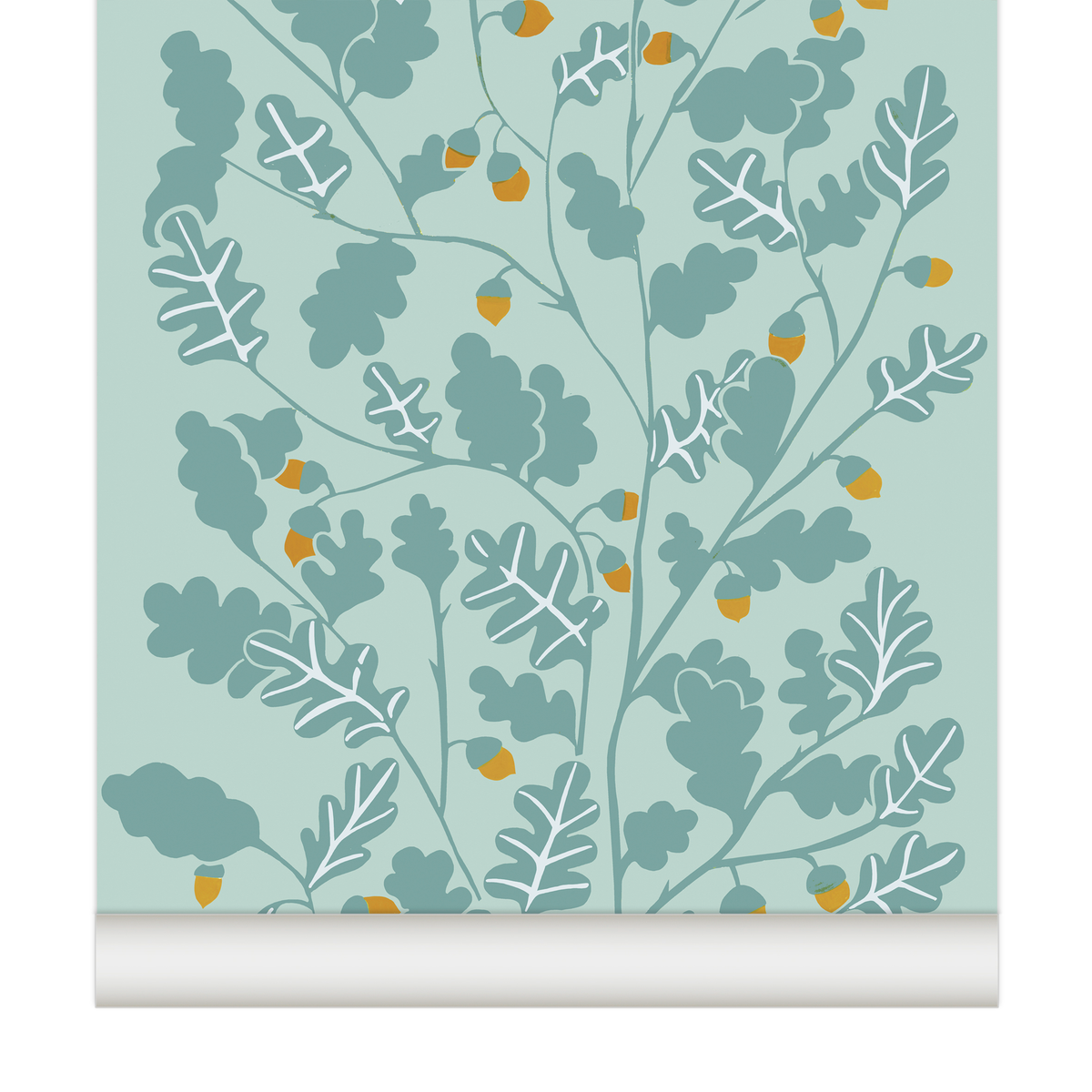little cabari papier peint plante chêne couleur bleu montarde