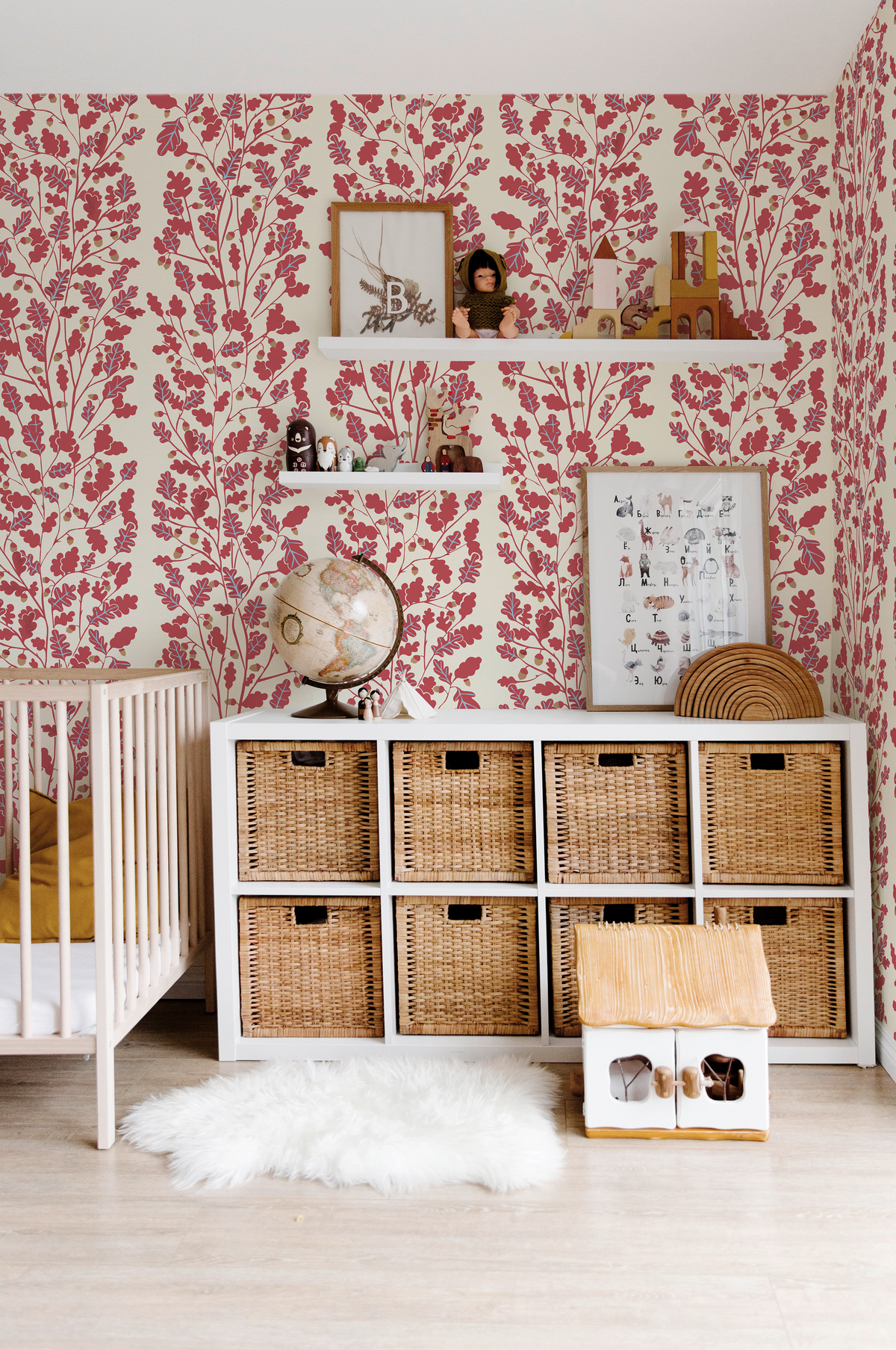 little cabari papier peint plante chêne couleur rose beige