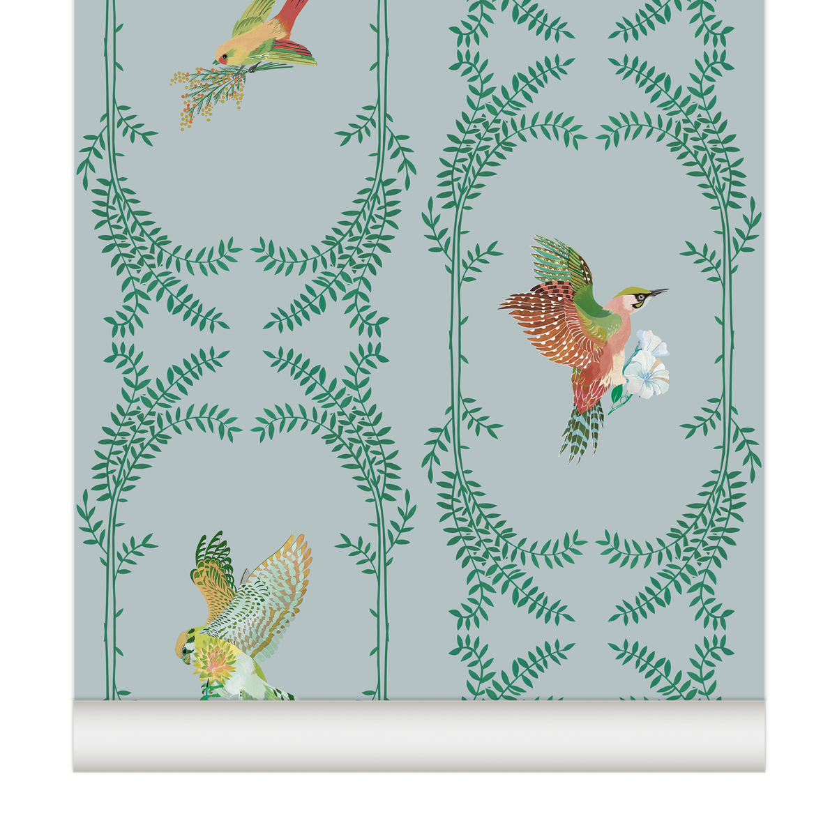little cabari papier peint nature oiseau couleur bleu vert