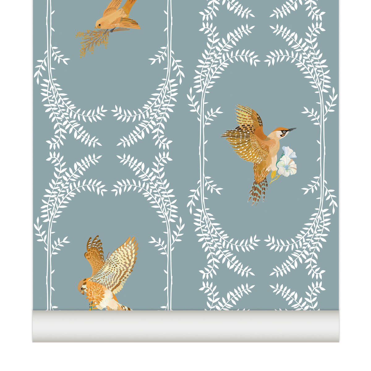 little cabari papier peint nature oiseau couleur bleu blanc