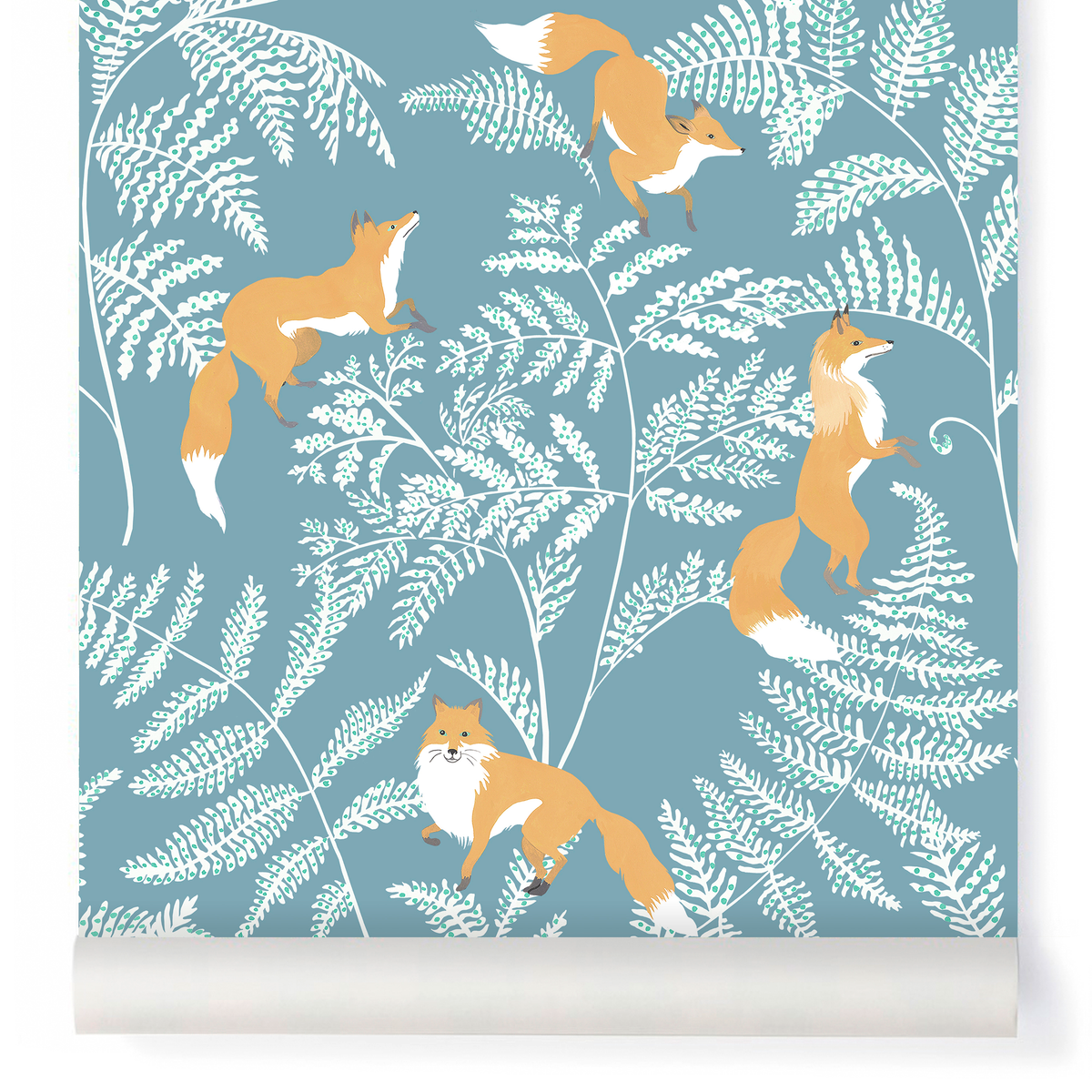 little cabari papier peint animal renard plante couleur orange bleu