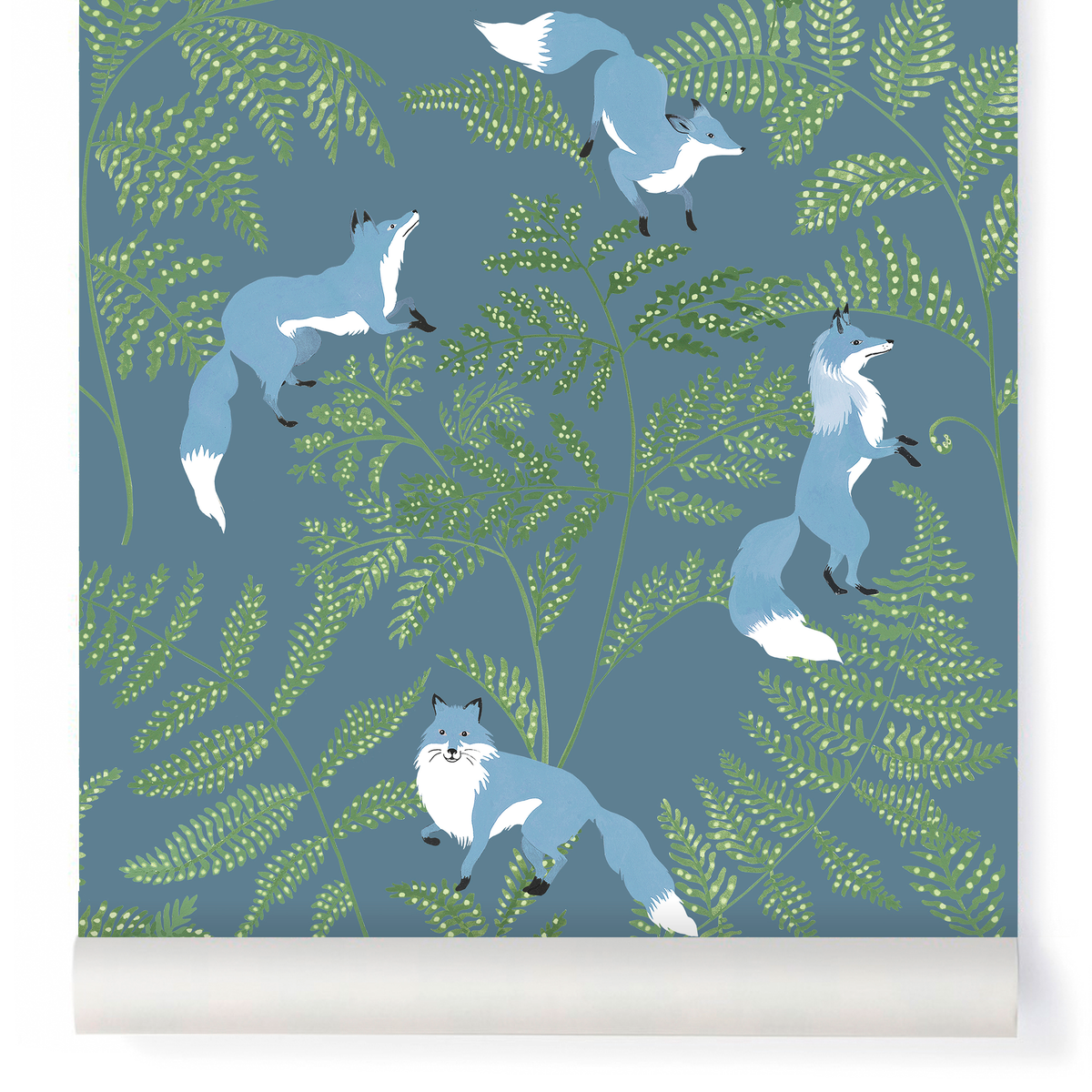 little cabari papier peint animal renard plante couleur vert bleu