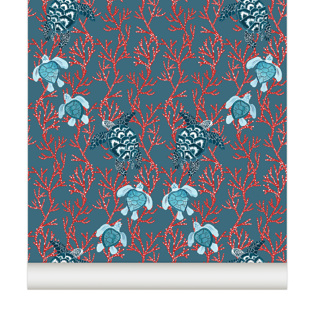 little cabari papier peint animal mer corail couleur rouge bleu