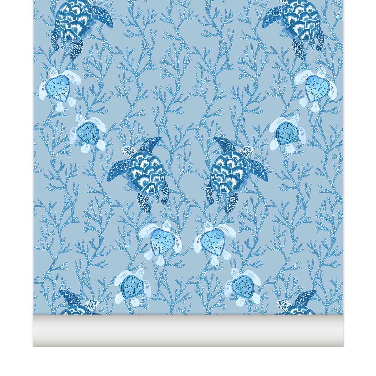 little cabari papier peint animal mer corail couleur bleu