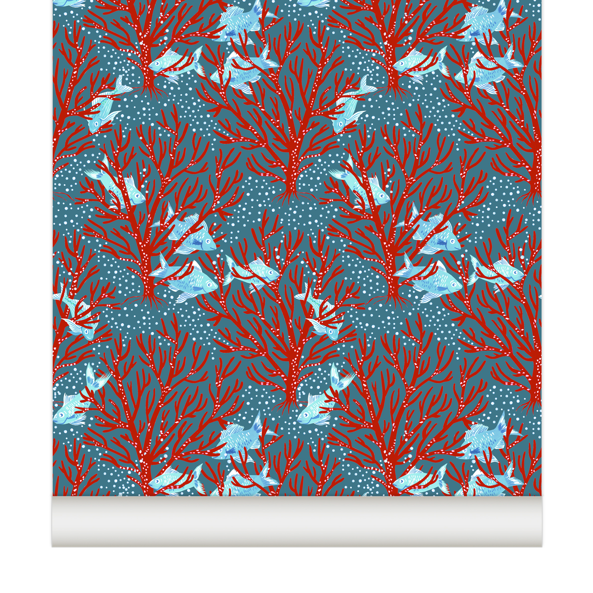 little cabari papier peint corail mer poisson couleur rouge bleu