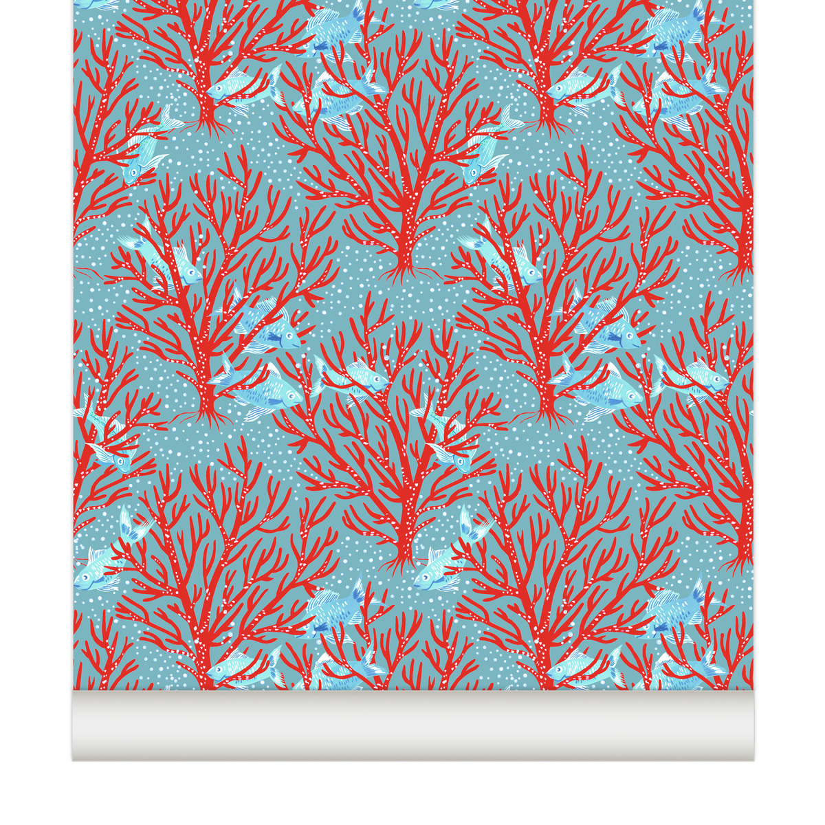 little cabari papier peint corail mer poisson couleur rouge bleu