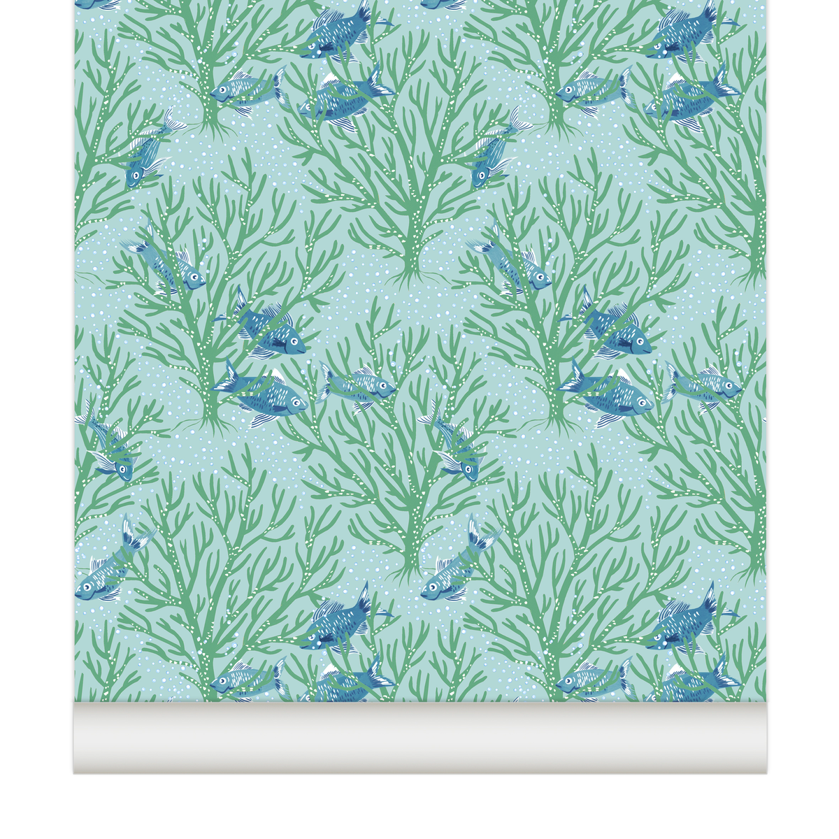 little cabari papier peint corail mer poisson couleur bleu vert