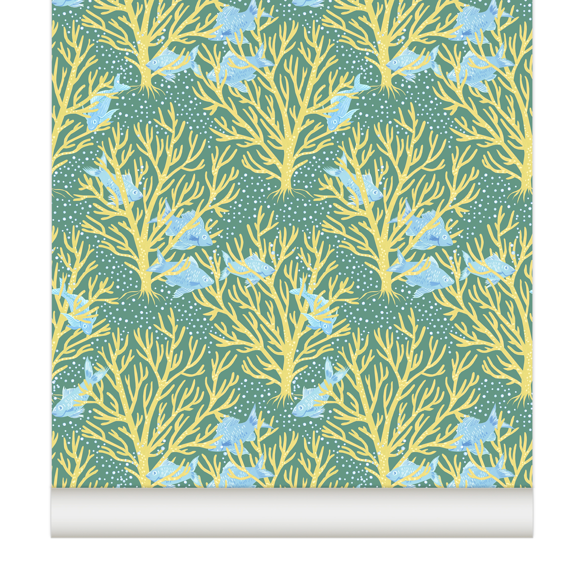 little cabari papier peint corail mer poisson couleur bleu vert jaune