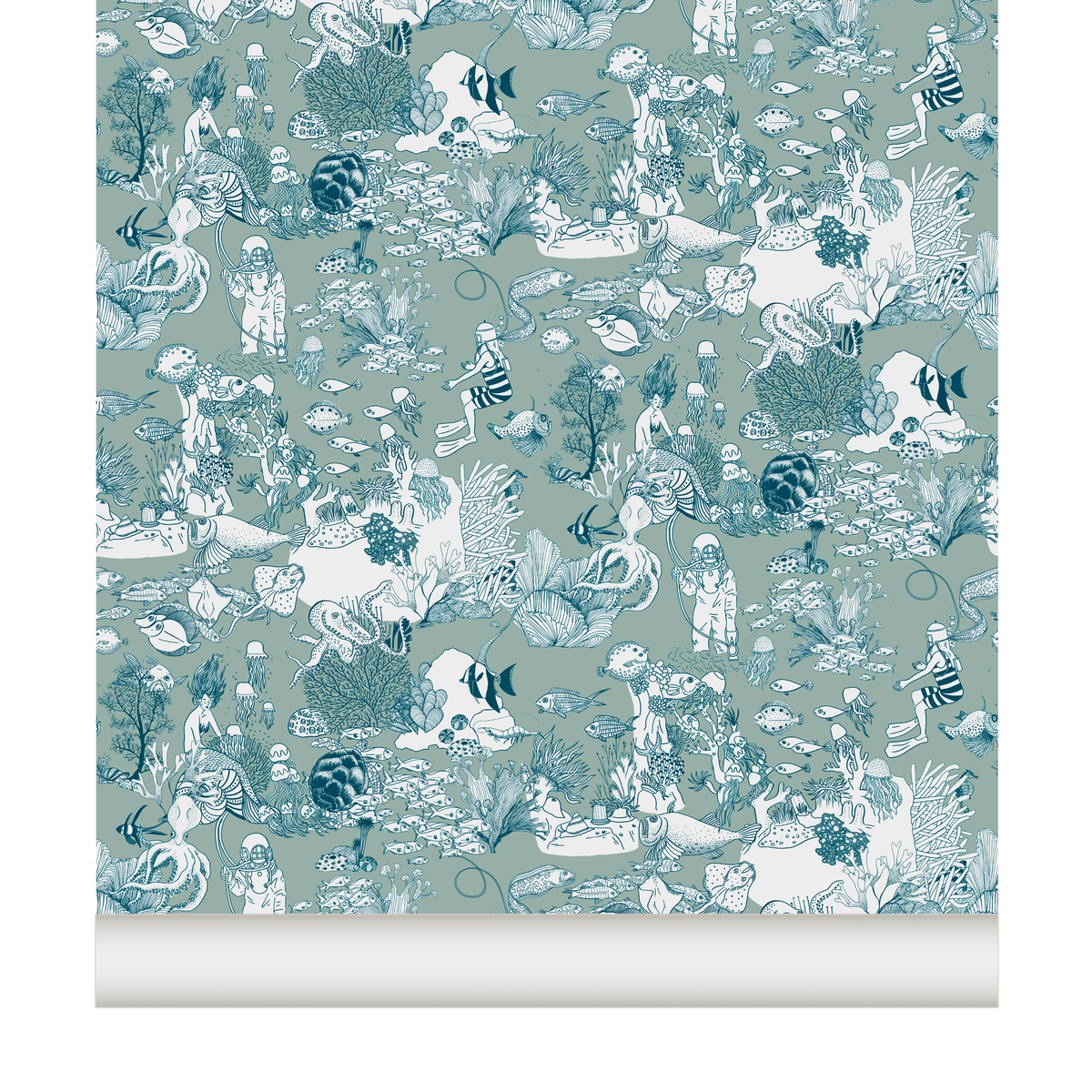 little cabari papier peint mer poisson couleur vert bleu