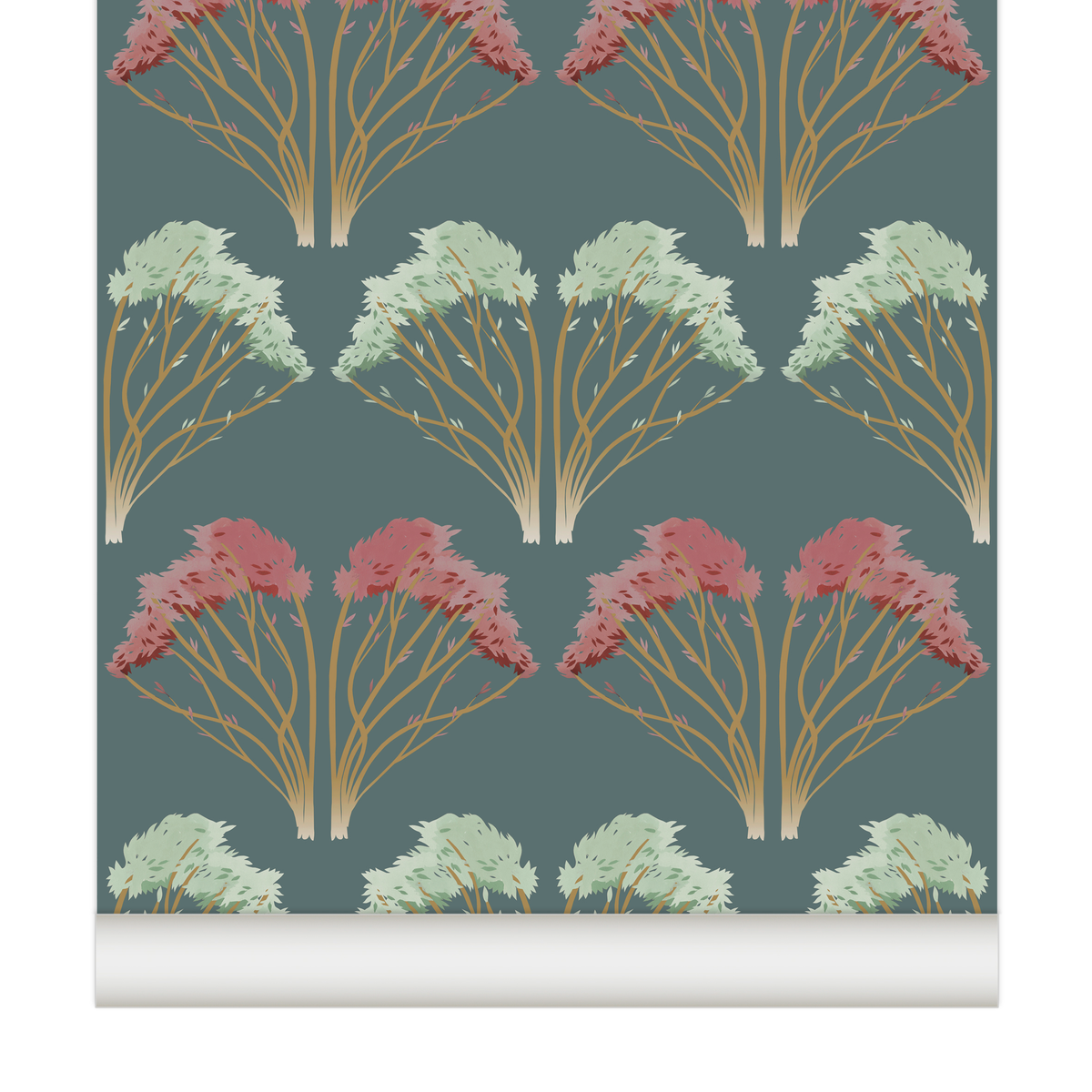 little cabari papier peint arbre couleur bleu vert rose