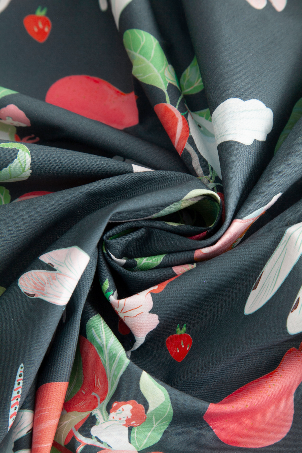 Little Cabari tissu d'ameublement rideau insecte fruit pomme enfant couleur noir rouge