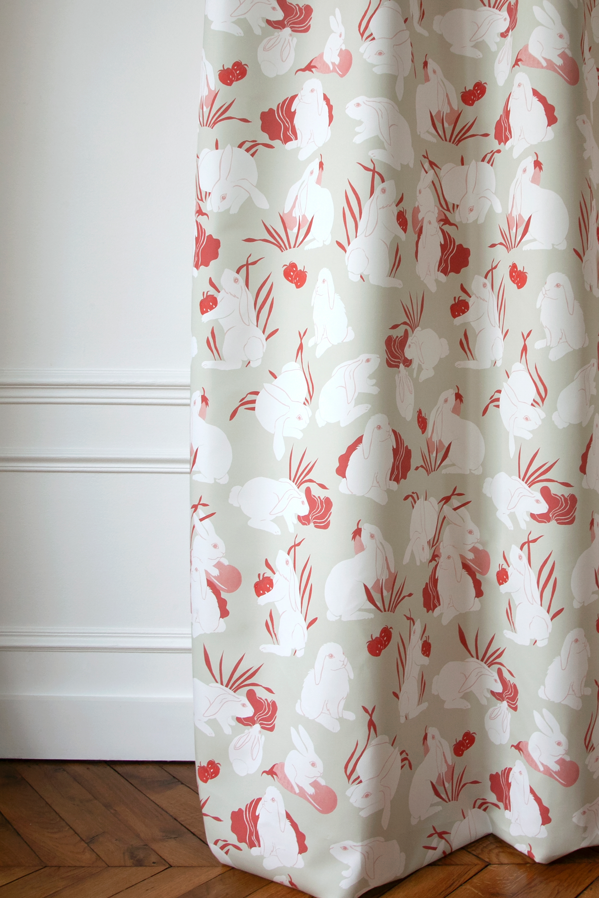 Little Cabari tissu d'ameublement rideau animal couleur blanc rouge beige