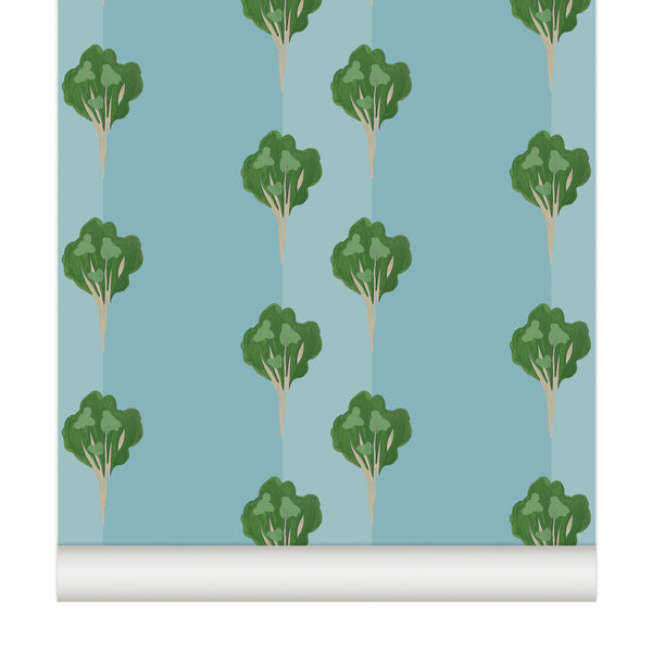 papier peint little cabari rayures arbres collection jardin arborescence ciel bleu