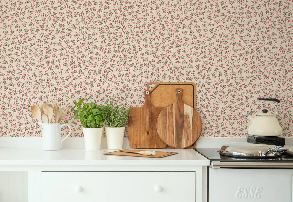 little cabari papier peint fleur couleur rose vert