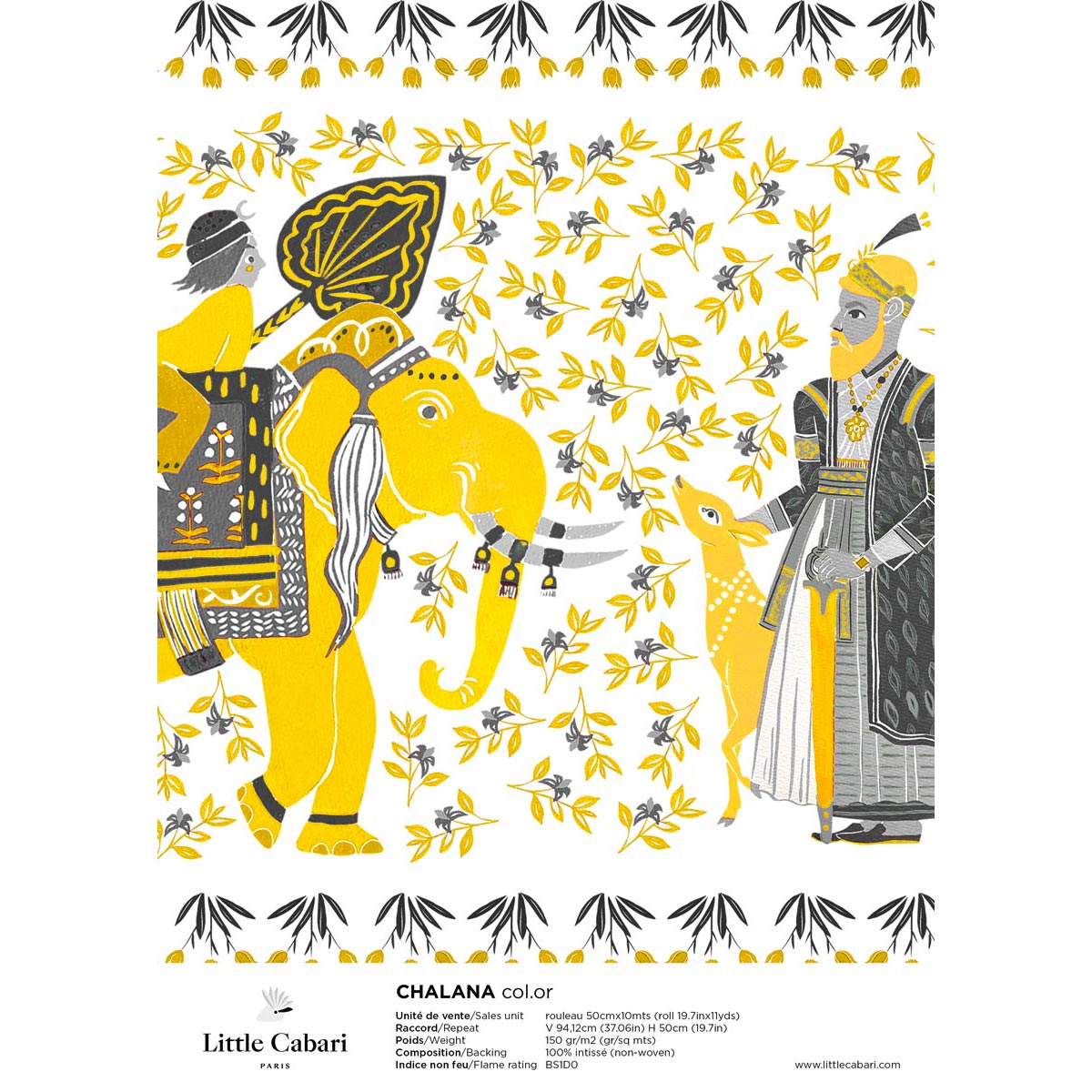 little cabari échantillon papier peint animal fleur couleur jaune gris