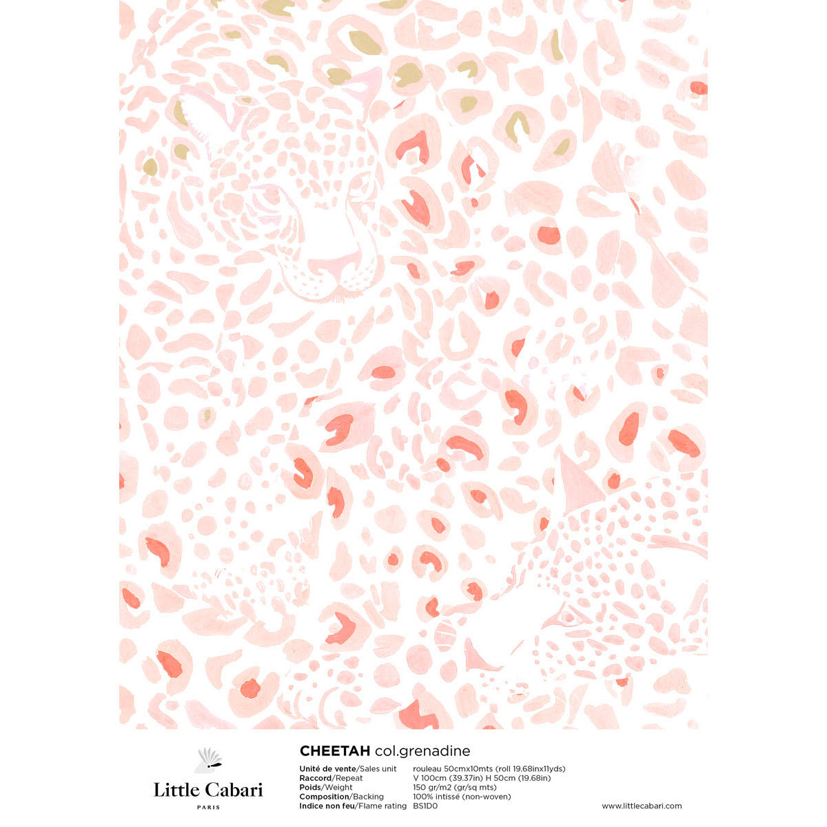 little cabari échantillon papier peint léopard couleur rose