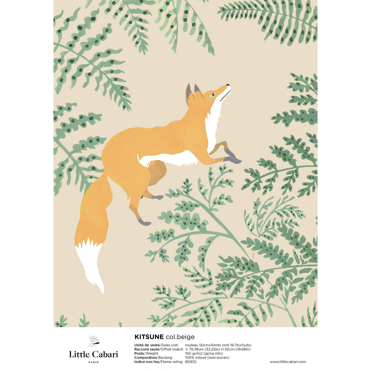 papier peint little cabari kitsune beige