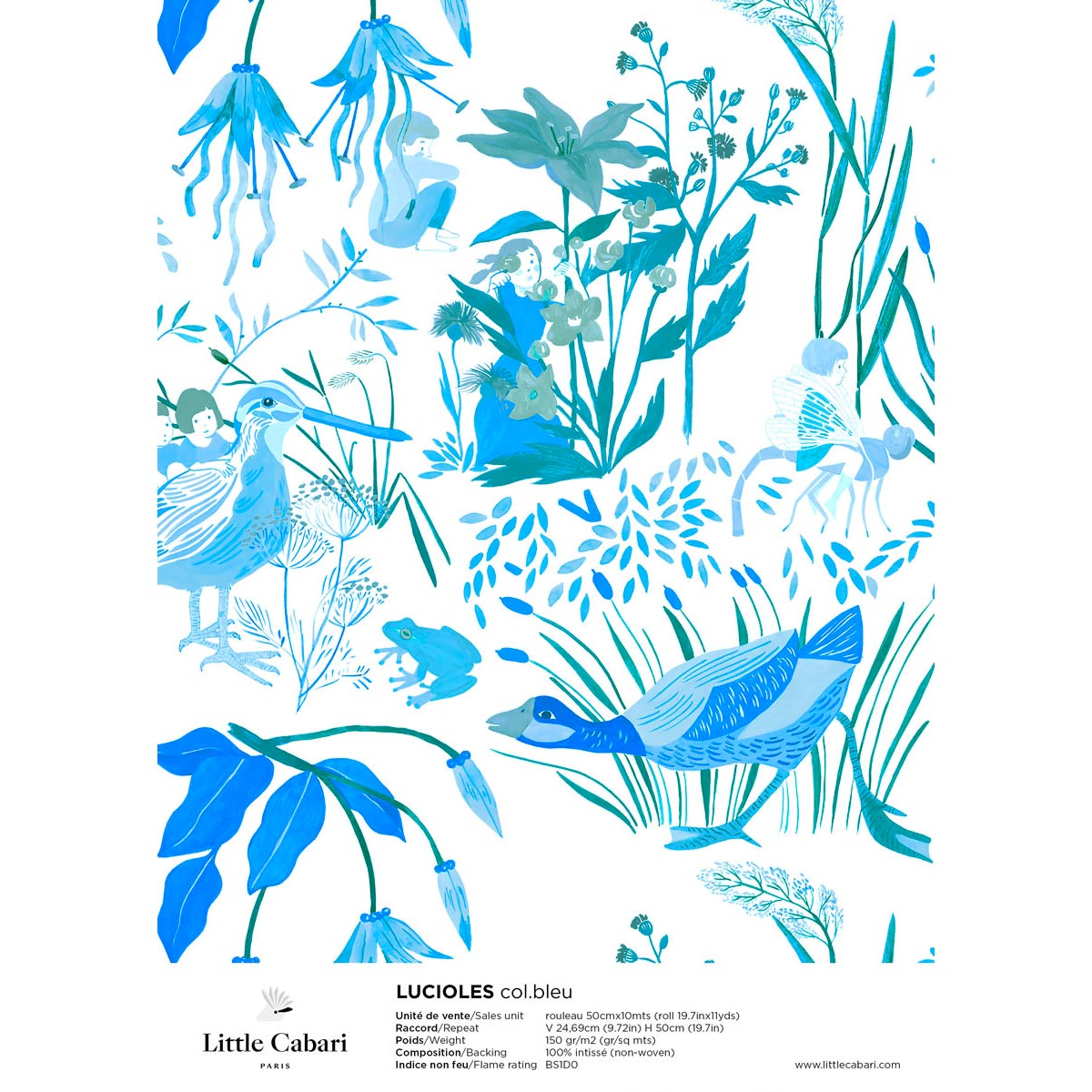 papier peint little cabari lucioles bleu