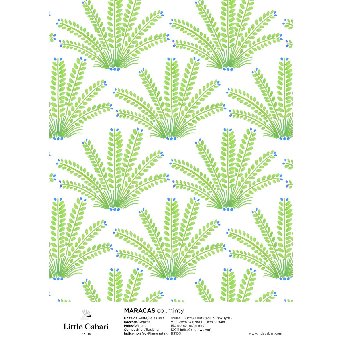 papier peint little cabari maracas minty