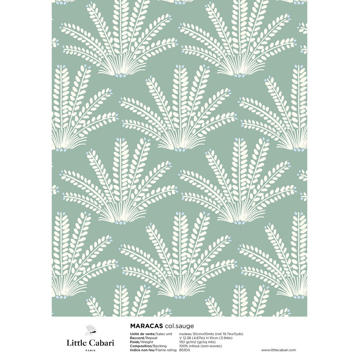 papier peint little cabari maracas sauge