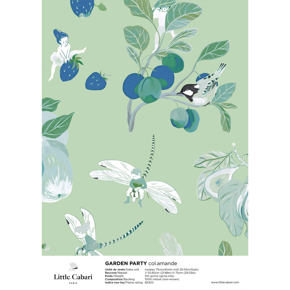 papier peint little cabari garden party amande
