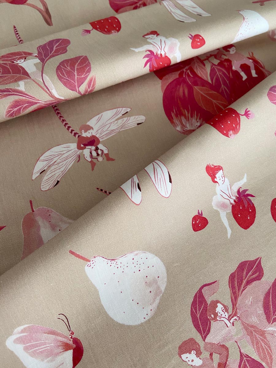 little cabari coupon de tissu fruit animal ciel couleur rose beige