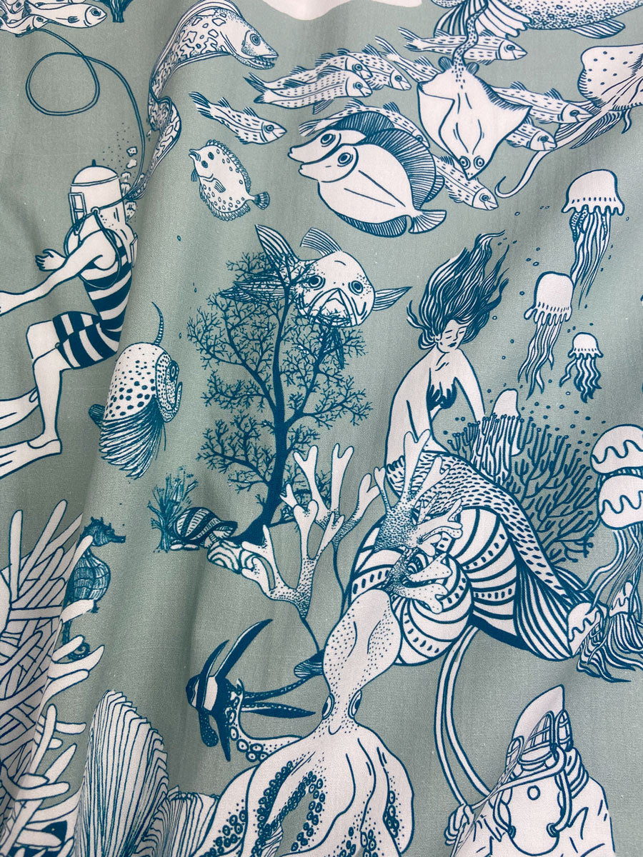 little cabari coupon de tissu mer poissons couleur bleu vert
